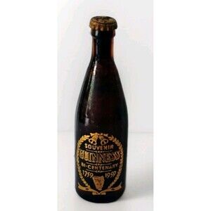 Vtg 1959 Guinness Bi-Centenary Miniature Glass Beer Bottle Souvenir Promo 3.25"